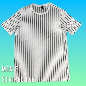 Men's White and Black Striped Short Sleeve Shirt Shein Men's Size Medium